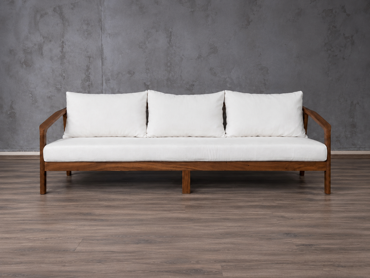 Sofá Caserta en Parota Tejido Ratán Torcido Beige Exterior