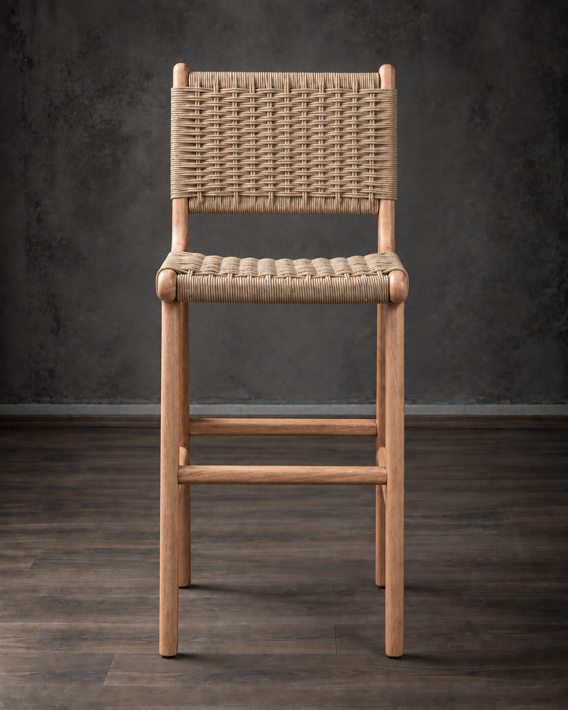 Banco Saka en Roble Tejido Ratán Torcido Beige