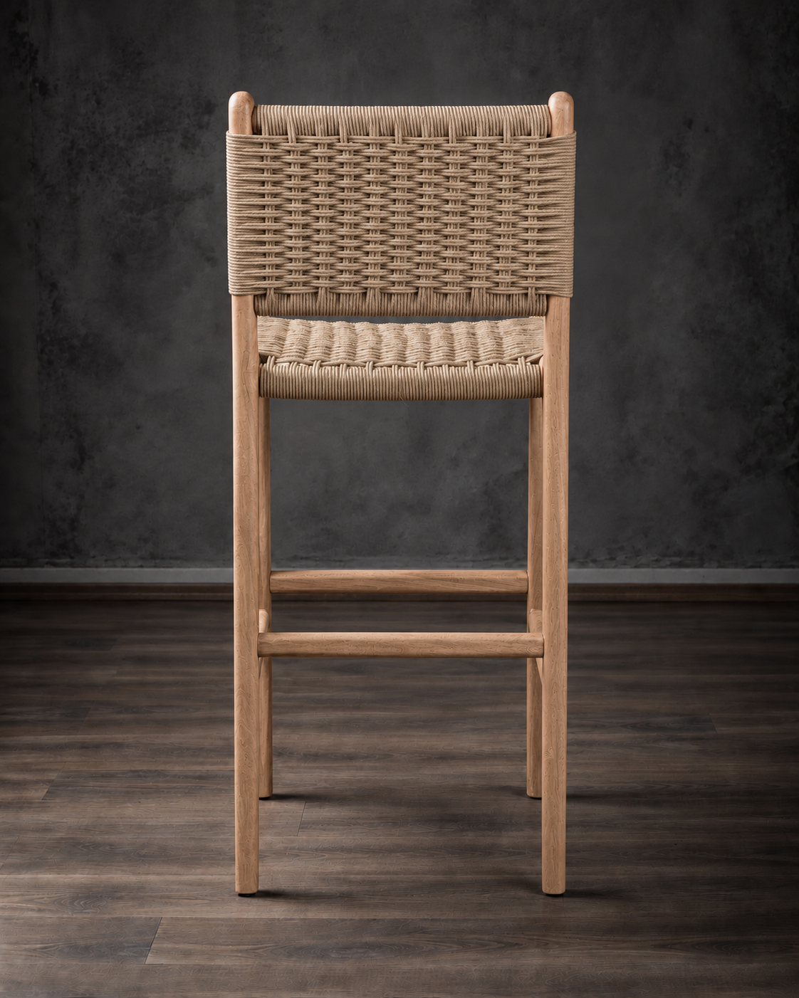 Banco Saka en Roble Tejido Ratán Torcido Beige