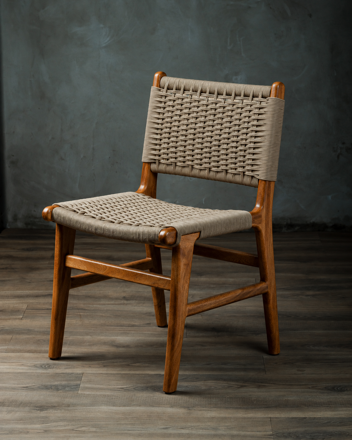 Silla Saka en Parota Tejido Beige