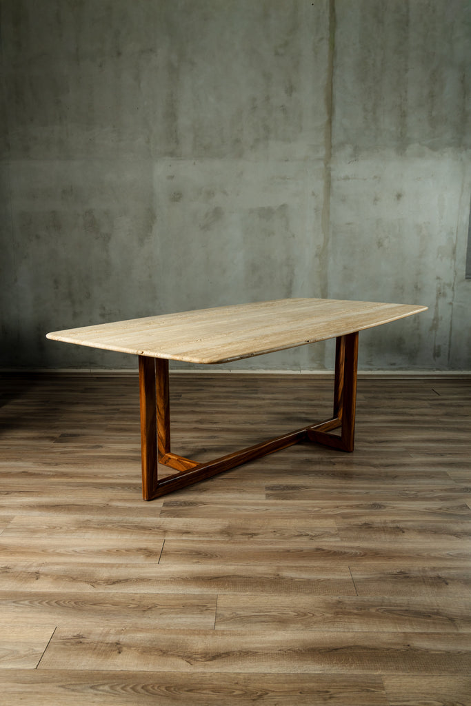 Mesa Base Parota Cruzada Delgada Cobertura Granito Beige 8-