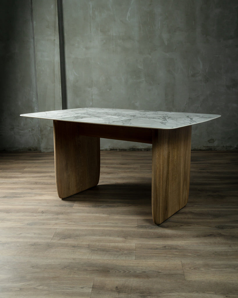 Mesa Base Roble Cobertura Granito Blanco 6-