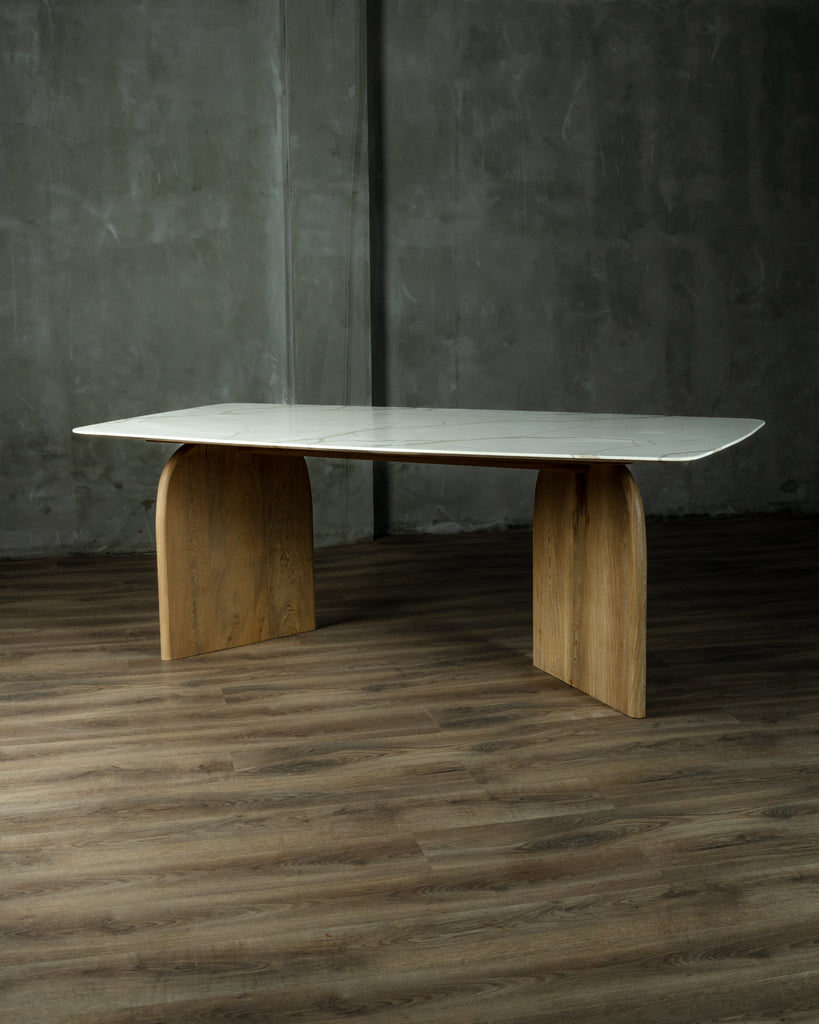 Mesa Base Paralela Roble Cobertura Granito Blanco 6-