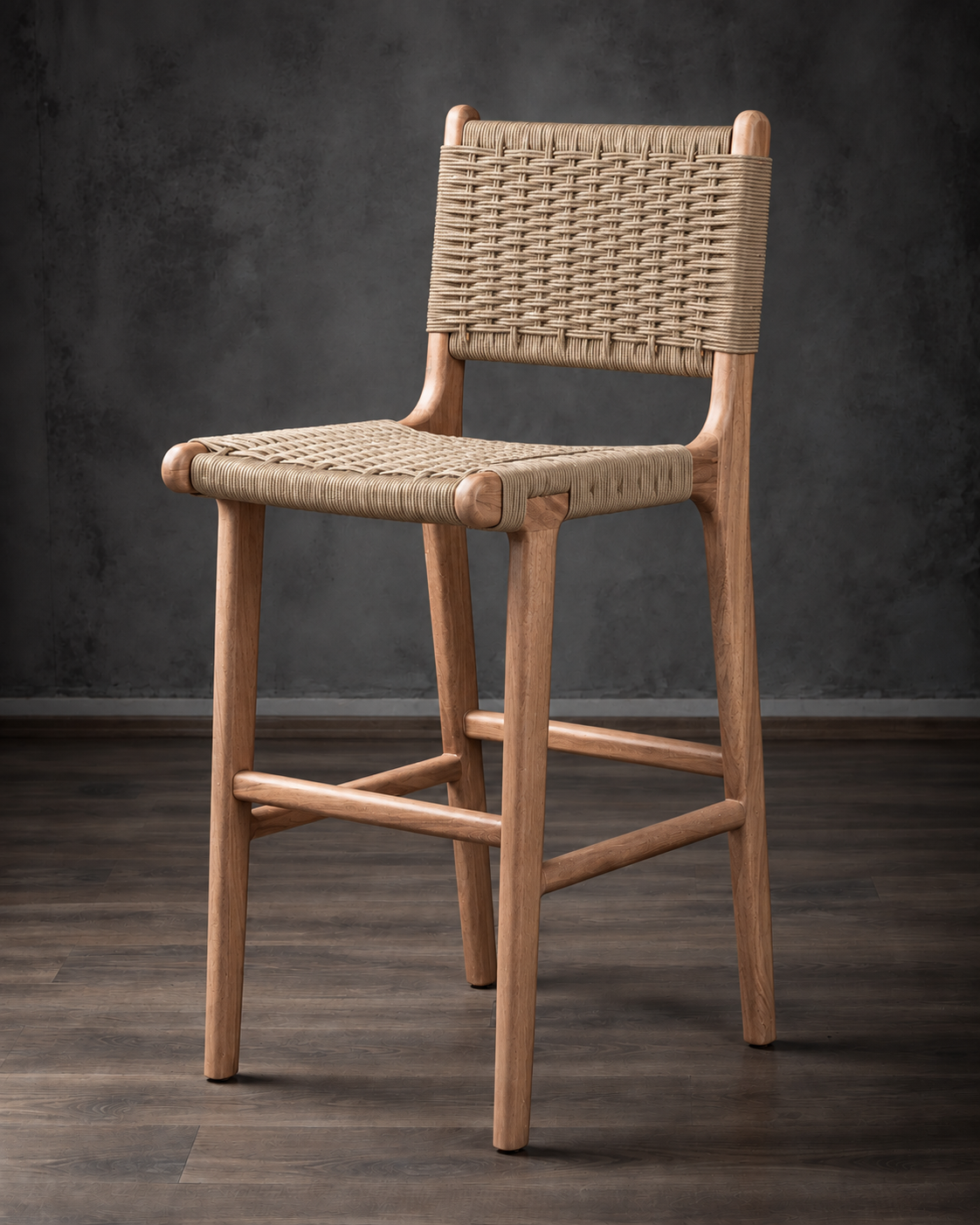 Banco Saka en Roble Tejido Ratán Torcido Beige